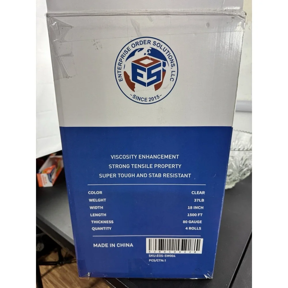 EoS‎ Hand Stretch Wrap, 18 In W X 1500 Ft L, 80 Gauge, Cast Style,